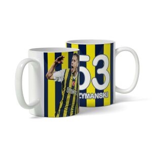 Szymanski Sarı Lacivert Çubuklu Tasarım Baskılı Kupa Bardak