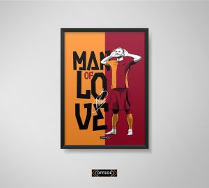 Mauro Icardi (Sarı Saçlı Çizim) Sarı-Kırmızı Poster Beyaz Çerçeve