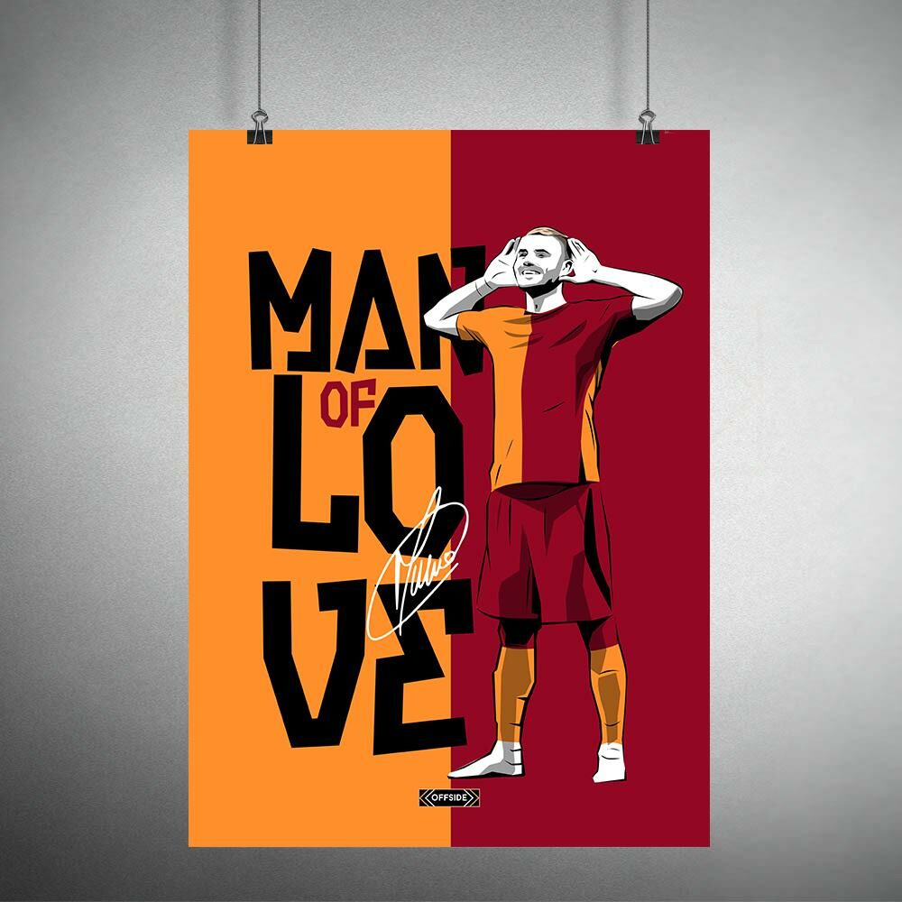 Mauro Icardi (Sarı Saçlı Çizim) Sarı-Kırmızı Poster Çerçevesiz