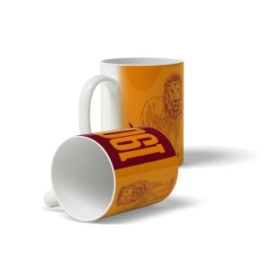 Aslan 1905 Tasarımlı Baskılı Sarı-Kırmızı Kupa Bardak