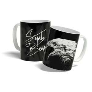 Siyah Beyaz - Kartal Tasarımlı Siyah Baskılı Kupa Bardak