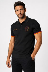 Like a Lion Aslan Nakışlı Sarı Kırmızı Detaylı Erkek Polo Yaka Tişört