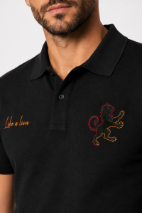 Like a Lion Aslan Nakışlı Sarı Kırmızı Detaylı Erkek Polo Yaka Tişört