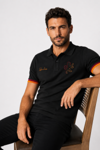 Like a Lion Aslan Nakışlı Sarı Kırmızı Detaylı Erkek Polo Yaka Tişört