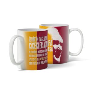 İzmir Marşı Sarı Kırmızı Tasarım Baskılı Kupa Bardak