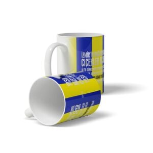 İzmir Marşı Sarı Lacivert Tasarım Baskılı Kupa Bardak