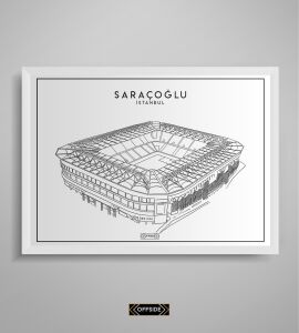 Şükrü Saraçoğlu Stad Çizim Posteri Beyaz Çerçeve
