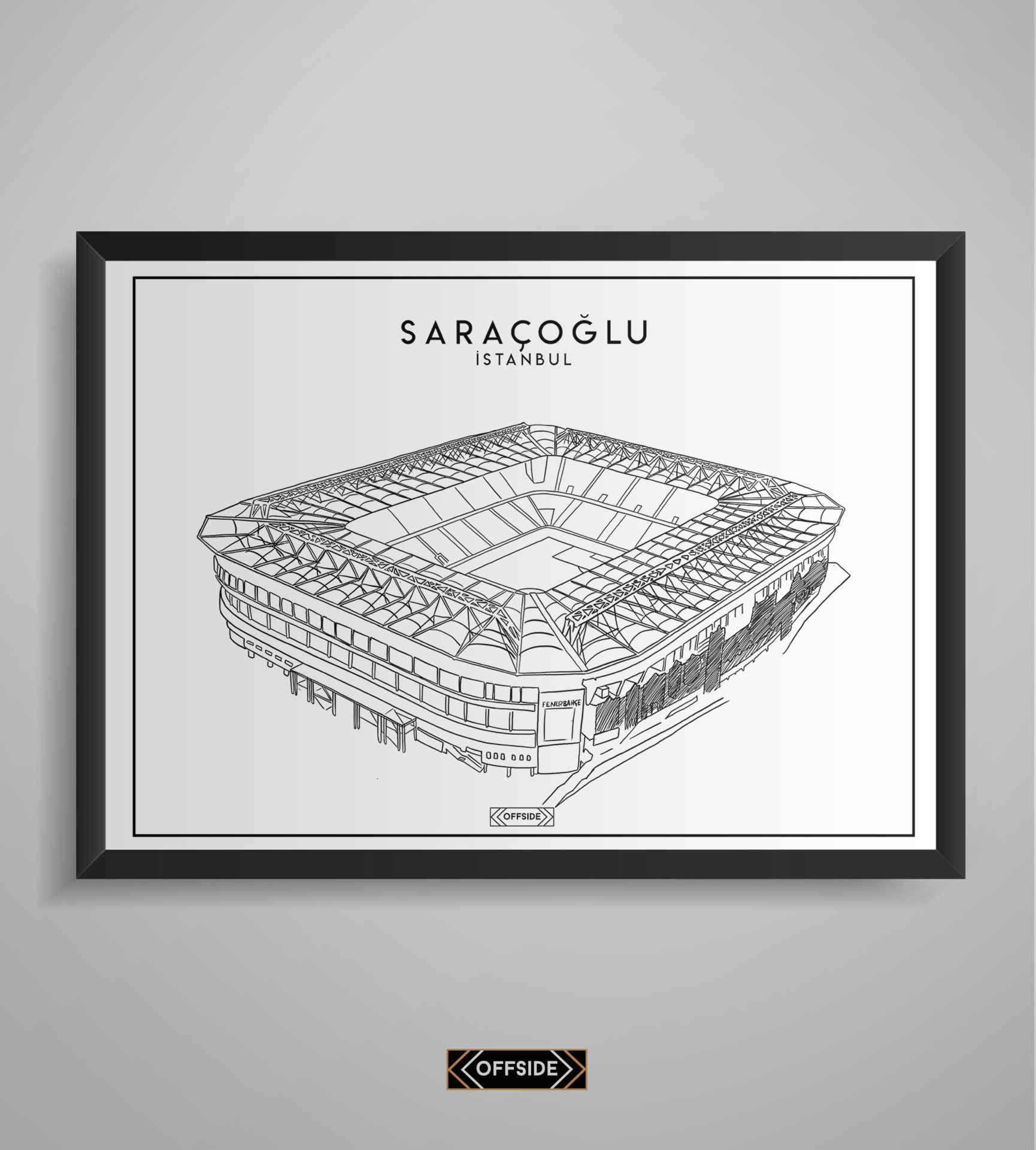 Şükrü Saraçoğlu Stad Çizim Posteri Siyah Çerçeve
