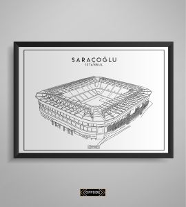 Şükrü Saraçoğlu Stad Çizim Posteri Siyah Çerçeve