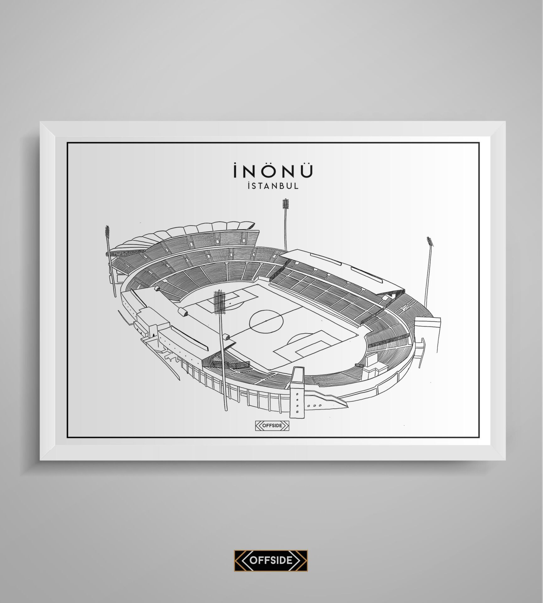 İnönü Stad Çizim Posteri Beyaz Çerçeve