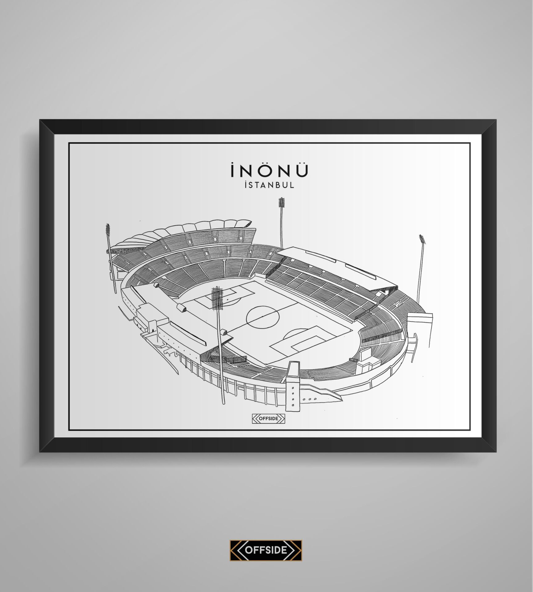 İnönü Stad Çizim Posteri Siyah Çerçeve