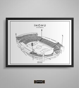 İnönü Stad Çizim Posteri Siyah Çerçeve