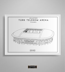 Türk Telekom Arena Stad Çizim Posteri Beyaz Çerçeve