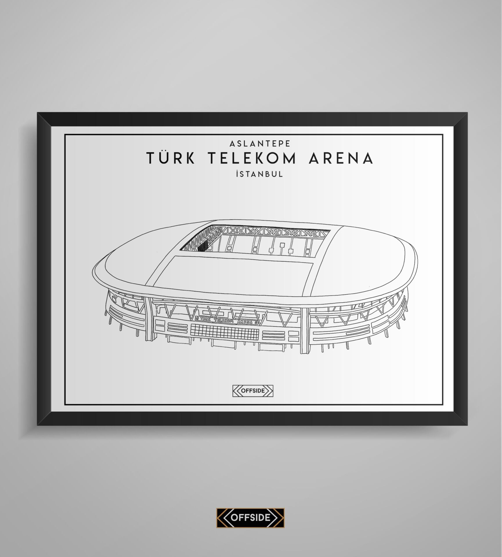 Türk Telekom Arena Stad Çizim Posteri Siyah Çerçeve