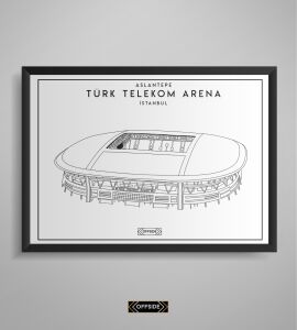 Türk Telekom Arena Stad Çizim Posteri Siyah Çerçeve